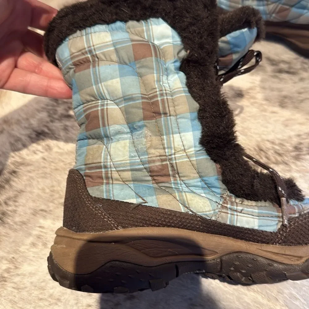 The North Face Goose Down Plaid Puffer Faux Fur Snowboots Size 2